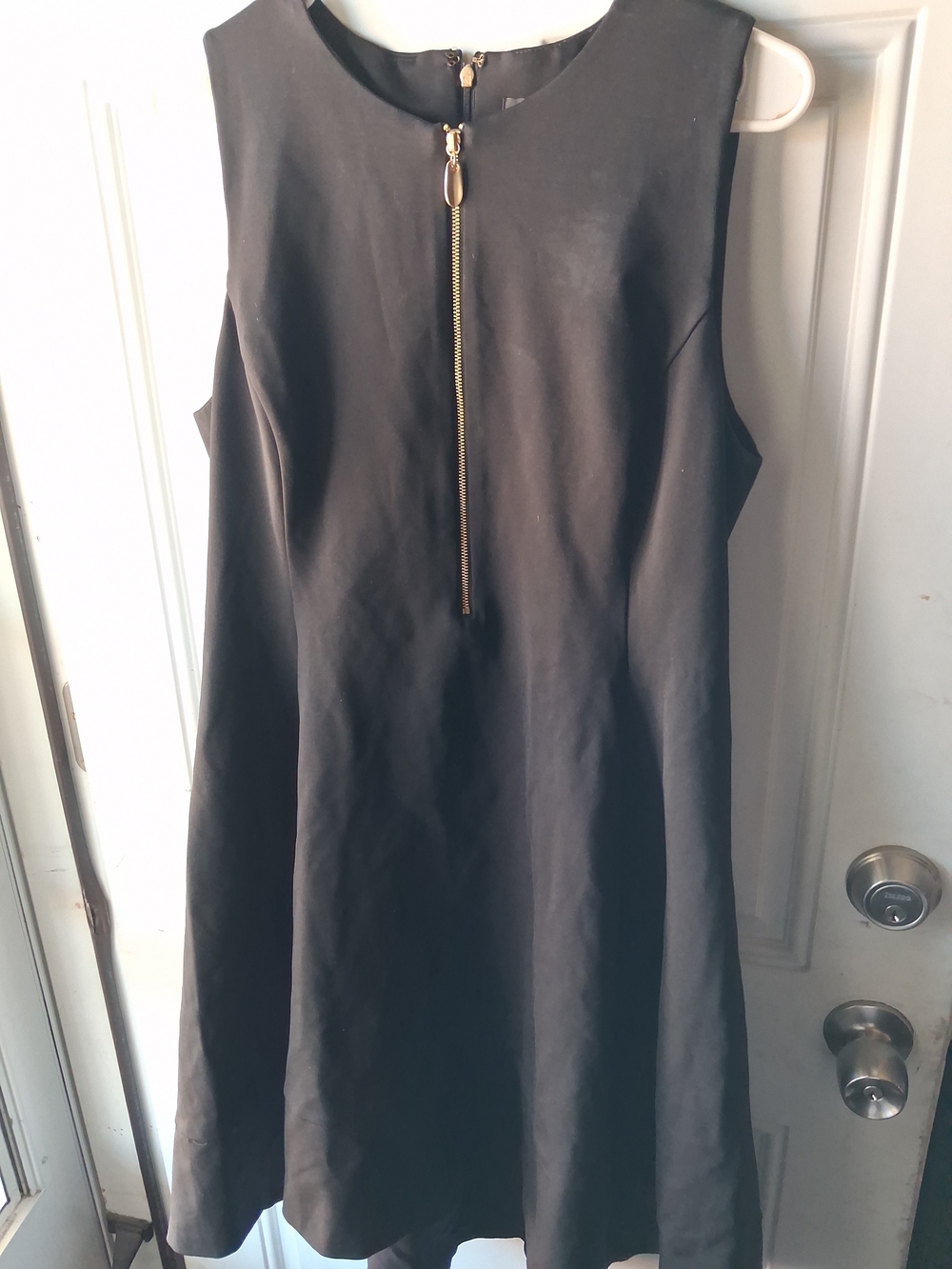 Donna Karan Black Sleeveless A-Line Dress with Gold Zip